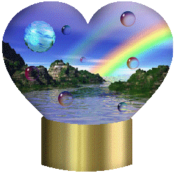 Heart-shaped snowglobe with an idyllic landscape inside